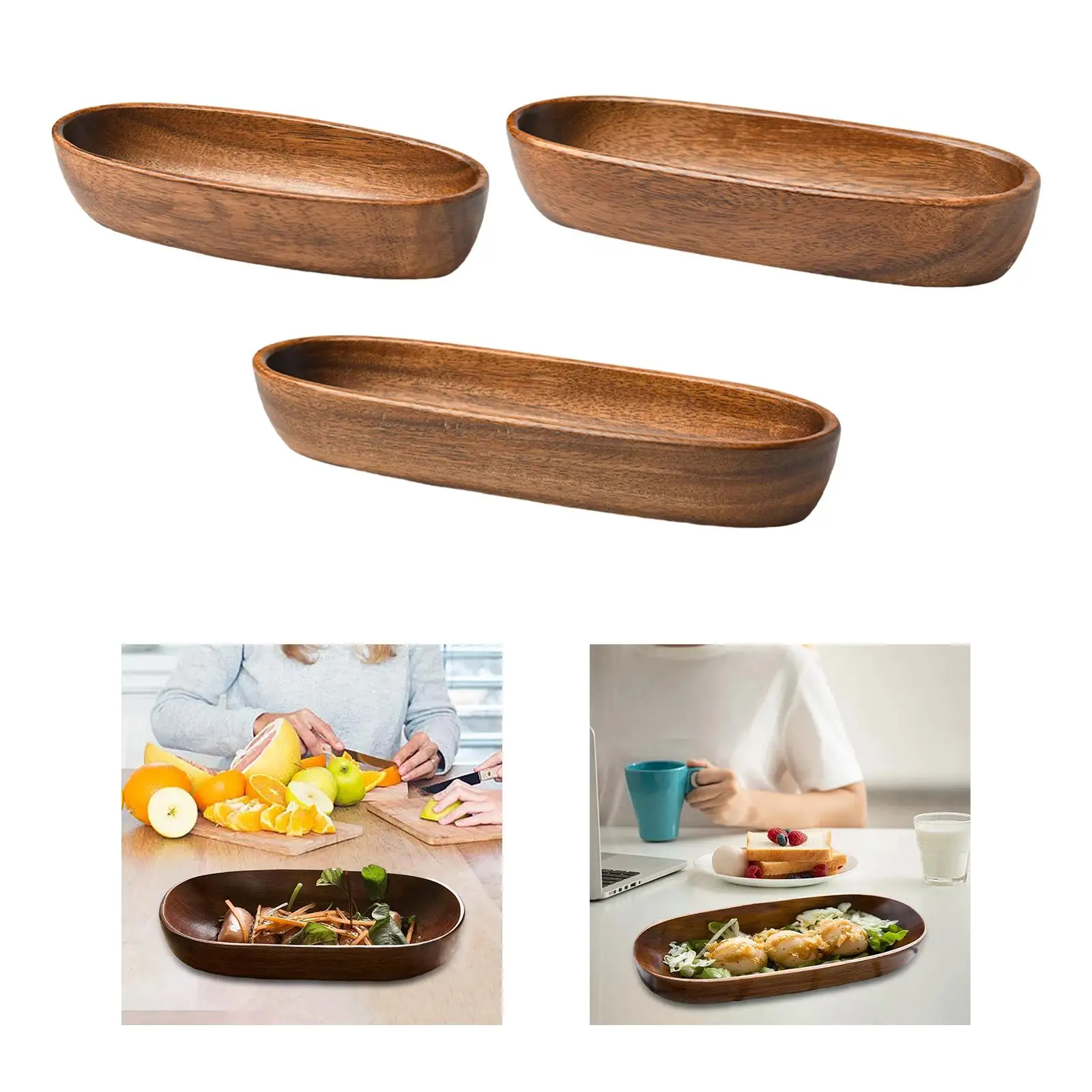 Wooden Serving Platter Snack Salad Plate Durable Tableware Japanese Serving Tray Dried Fruit Plate for Bathroom Countertop - Image 3