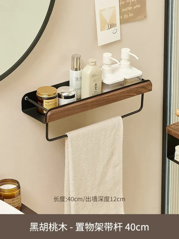 Black Walnut Multifunctional Bathroom Shelf Creative Wall Hanging Towel and Skin Care Product Rack for Stylish Storage Hot Sale - Image 7