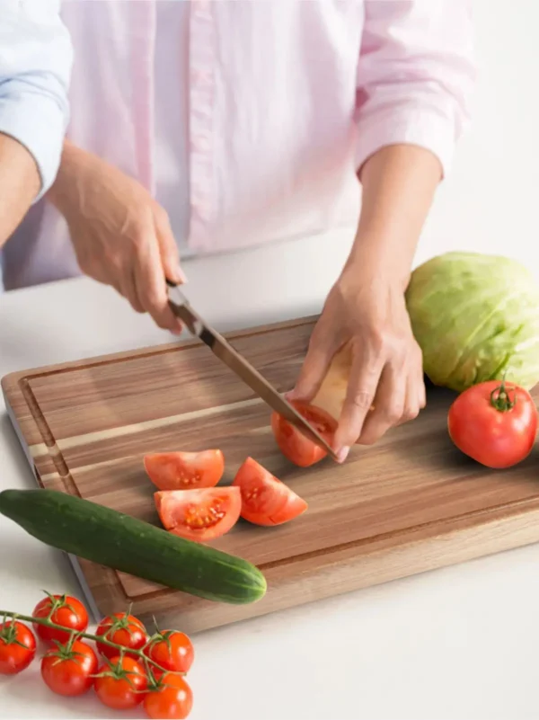 Acacia Extra Large Wood Cutting Board, Wooden Kitchen Block, Cheese Charcuterie Board, with Side Handles and Juice Grooves - Image 7
