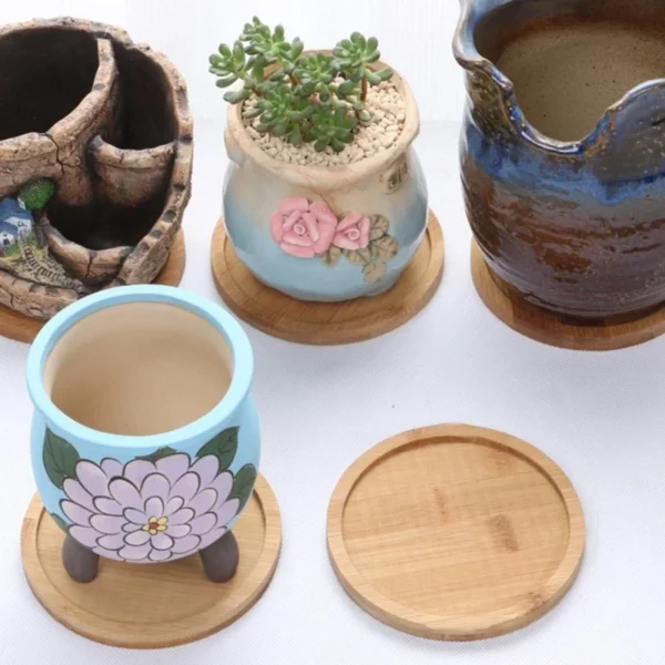 Multi Bamboo Tray Wood Saucer Flower Pot Tray Cup Pad Coaster Plate for Kitchen Decorative Plate Creative Coaster Coffee Cup Mat - Image 3