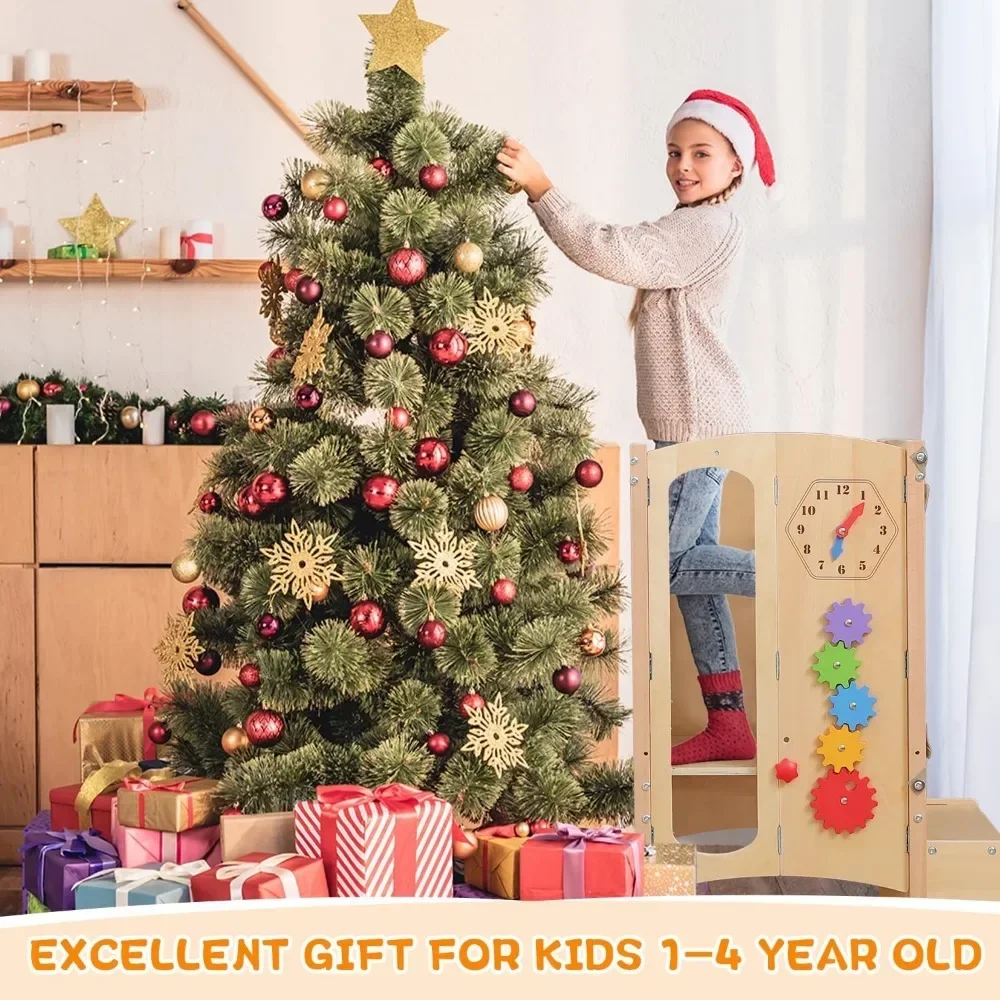 Preschool Tower, Foldable Kitchen Stool Assistant for Preschool Children, with 2-step Stool, Safety Net, Adjustable Height - Image 4