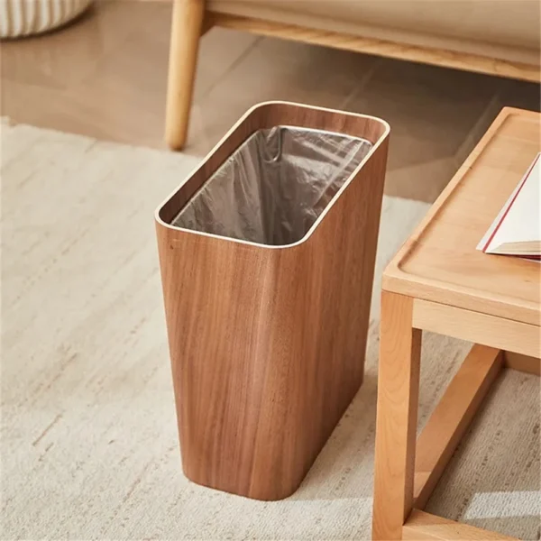 Japanese Wooden Trash Can Household Kitchen Trash Can Living Room Bedroom Office Desk Paper Towel Basket Trash Bucket - Image 2
