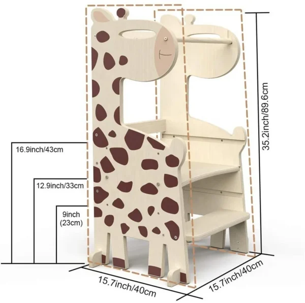 Children Kitchen step stool for kids Natural Wooden Climbing frame Montessori toddler Learning Tower with Slide and blackboard - Image 3