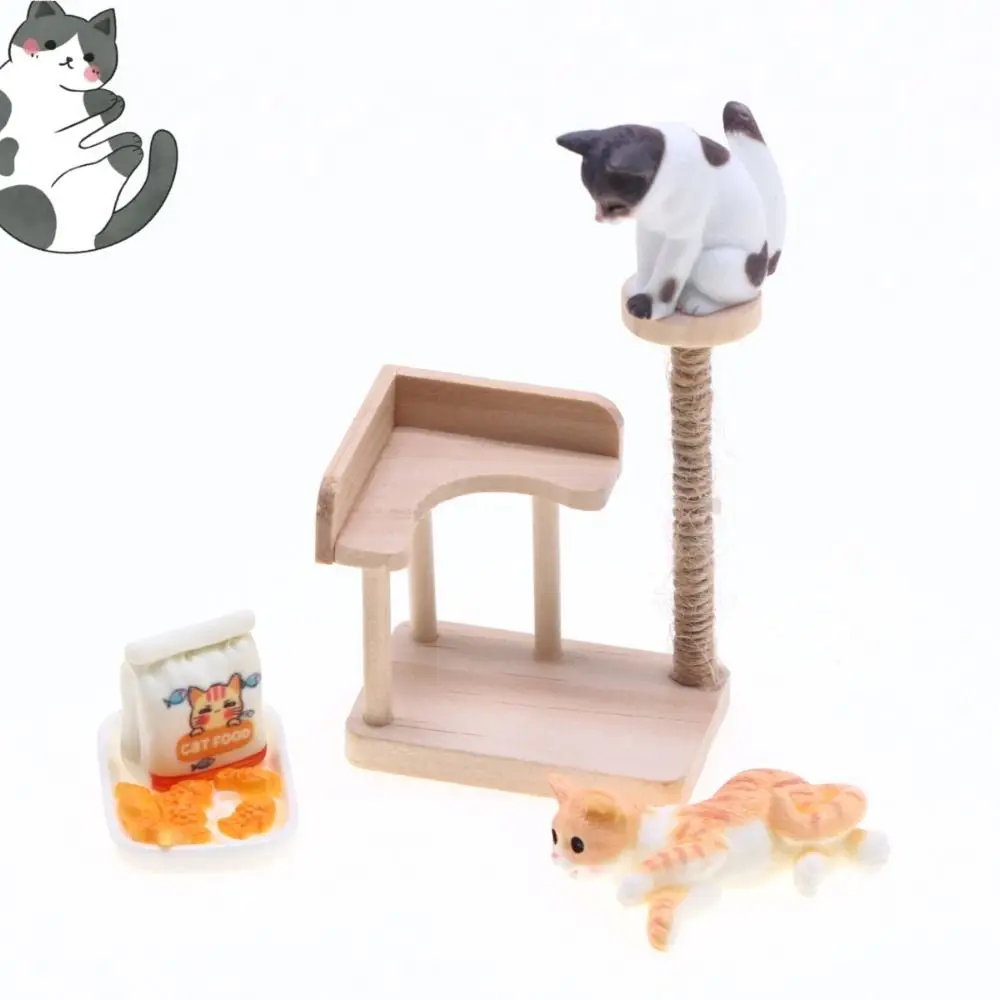 Wooden Miniature Cat Climbing Frame Cat Tree Cat Climbing Rack Dollhouse Cat Tree Model Reversible Mini - Image 2