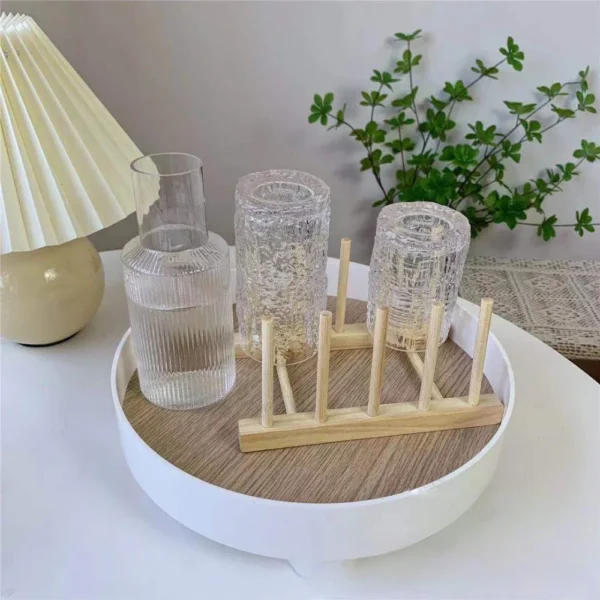 Kitchen Dish Drain Rack Wooden Display Stand Drainer Holder Drying Bowl Holder Simple Pot Lid Shelf Dinnerware Storage Organizer - Image 2
