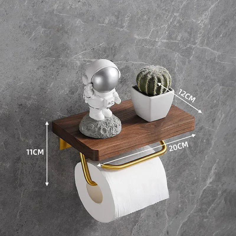 Self Adhesive Toilet Paper Holder Wooden Wall Mount Tissue Towel Roll Dispenser Luxury Paper Storage Holder Bathroom Wall Tray - Image 15