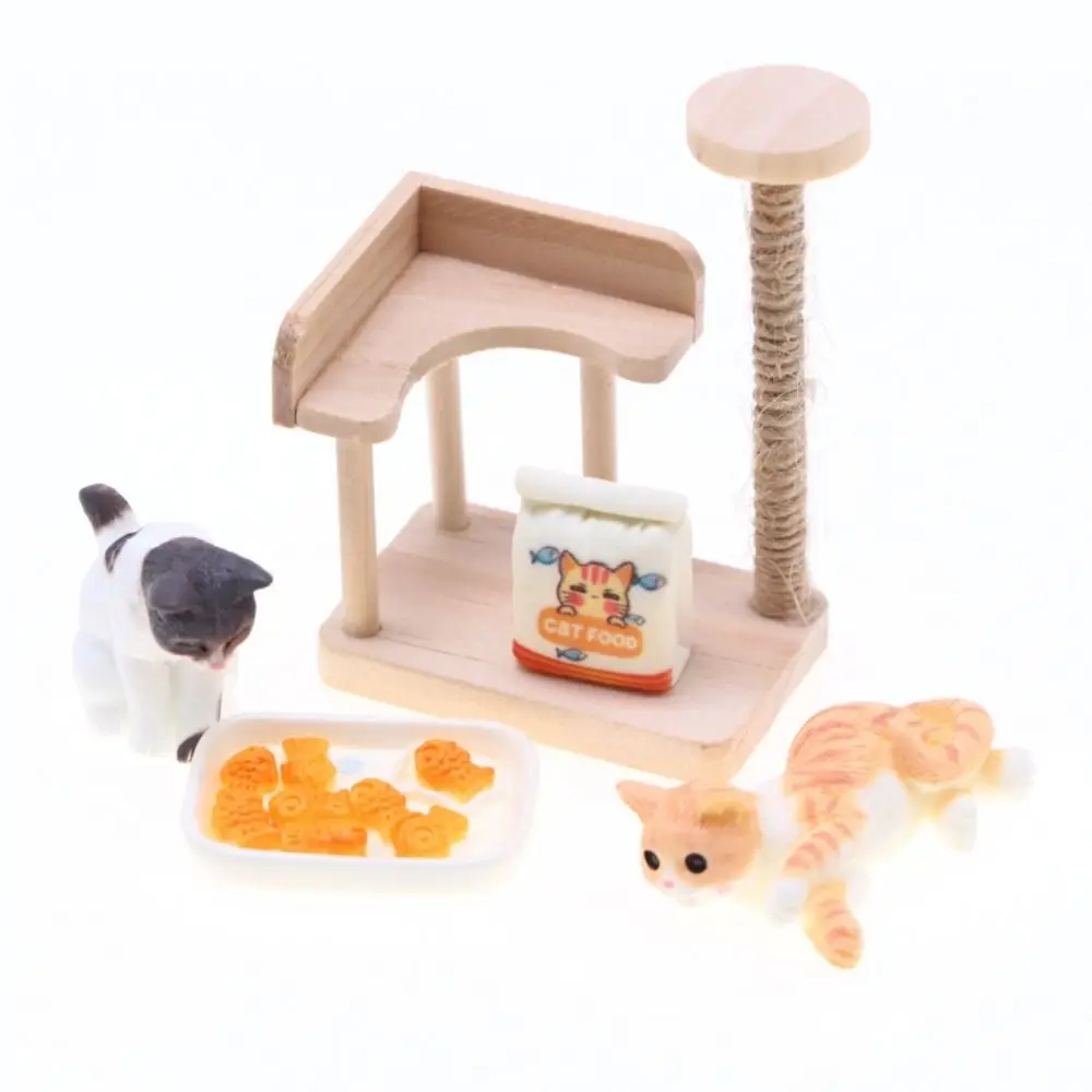 Wooden Miniature Cat Climbing Frame Cat Tree Cat Climbing Rack Dollhouse Cat Tree Model Reversible Mini - Image 8