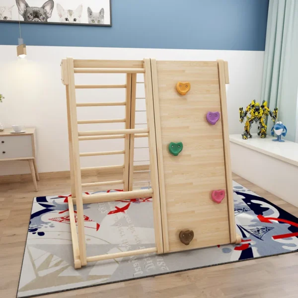 Children Climbing Frame Solid Wood Household Small Slide Slide Combination Baby Sensory Training Interactive Play Wooden Frame - Image 5