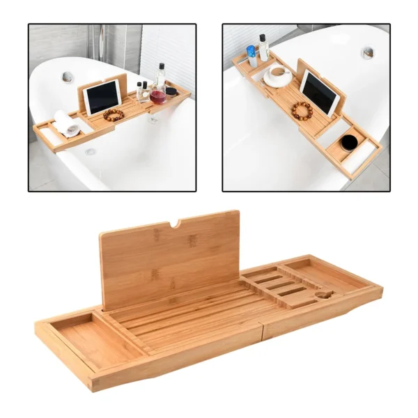 Bathtub Tray Bath Caddy Tray for Tub with Slots Holds Book,Phone ,Soap 23.62''-34.25'' Bath Tray Bathtub Stand Holder - Image 3