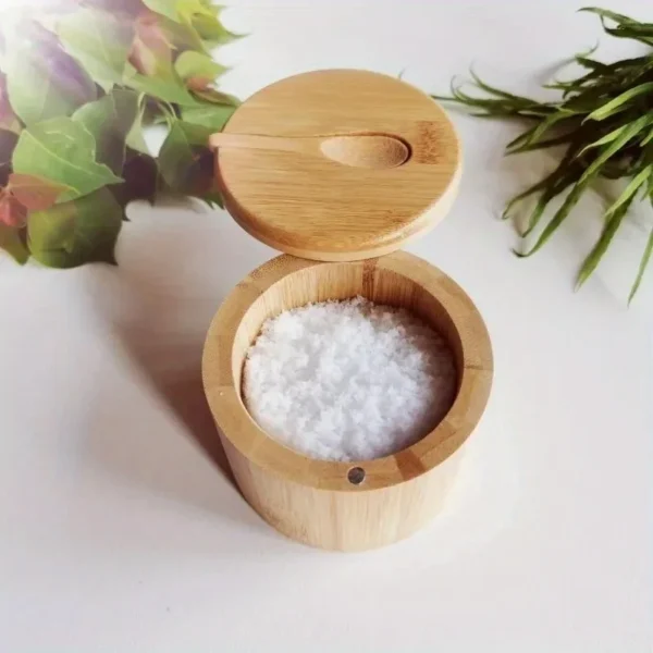 Salt Seasoning Jars Pepper Jar Bamboo Condiment Box Bowl Storage Pot Set Wood Sugar Container Holder Lid Function Multi Bowls - Image 3