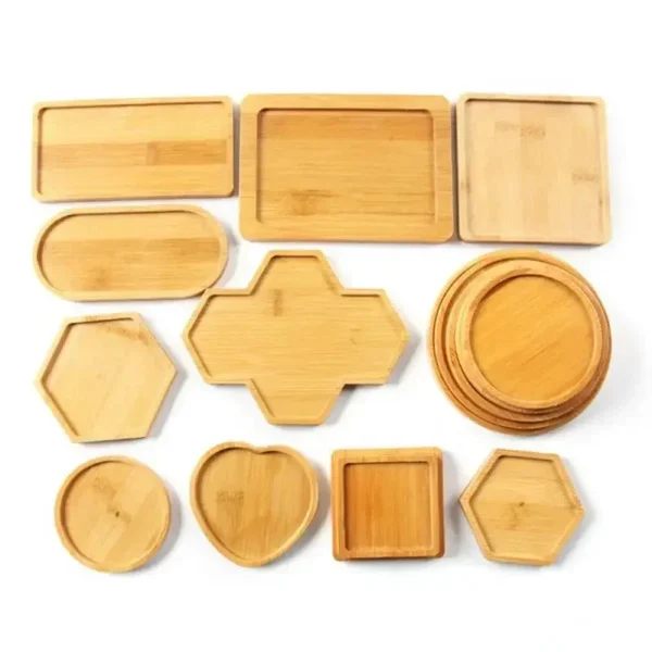 Multi Bamboo Tray Wood Saucer Flower Pot Tray Cup Pad Coaster Plate Kitchen Decorative Plate Creative Coaster Coffee Cup Mat - Image 5