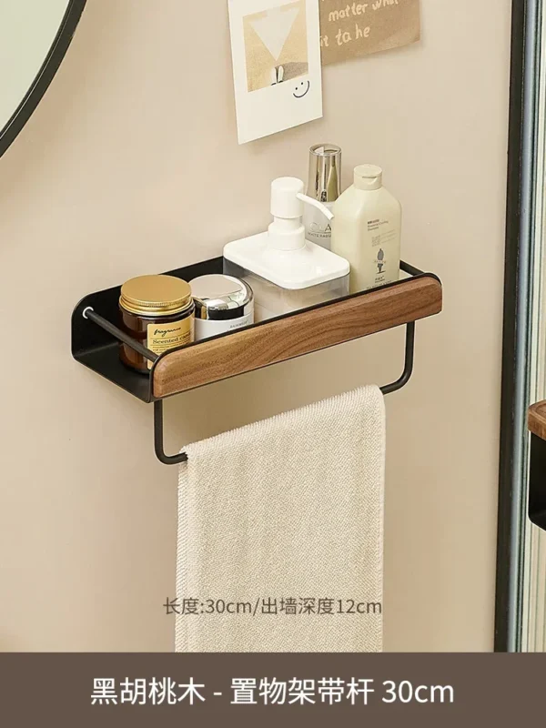 Black Walnut Multifunctional Bathroom Shelf Creative Wall Hanging Towel and Skin Care Product Rack for Stylish Storage Hot Sale - Image 11