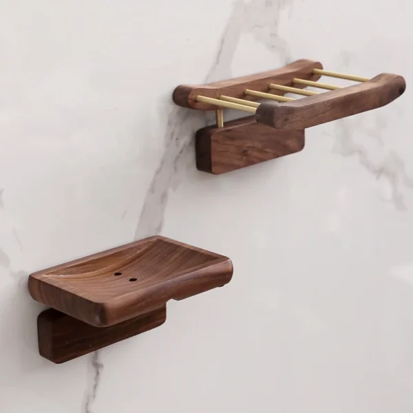 Creative Wall Hanging Soap Rack No Hole Soap Box Toilet Drain Bathroom Products Placement Holder Solid Wood Double Soap Rack - Image 2