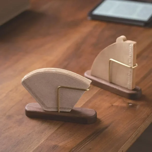 Walnut Filter Paper Rack Holder Coffee Accessories Stand Capacity Of 60 Pcs Paper Storage For Fan Shape V Shape - Image 4