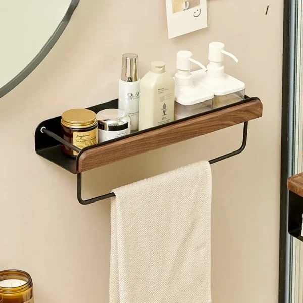 Black Walnut Multifunctional Bathroom Shelf Creative Wall Hanging Towel and Skin Care Product Rack for Stylish Storage Hot Sale - Image 3