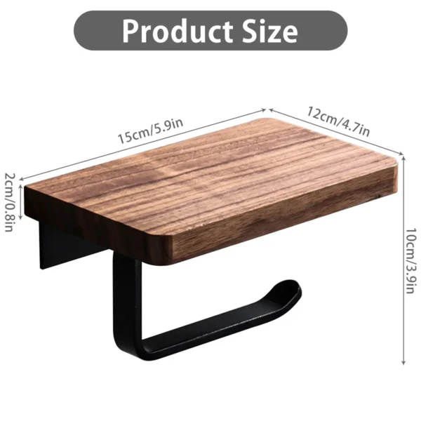Toilet Paper Holder with Natural Walnut Wooden Shelf Tissue Roll Hanger Wall Mounted Paper Towel Bar 304 Stainless Steel Paper - Image 6