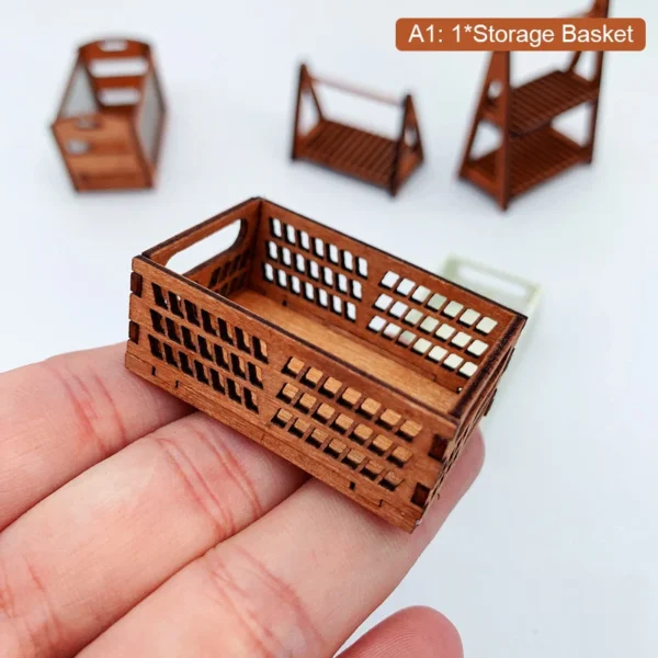 1:12 Dollhouse Miniature Wooden Fruit Bread Basket Storage Basket Model Picnic Basket Dollhouse Accessories Kid Gift - Image 6