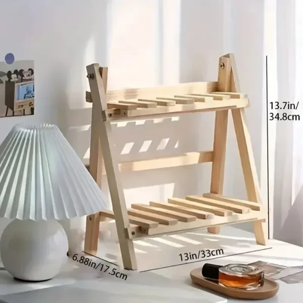 1pc Bilayer Wooden Storage Shelf  Desktop Organizer Shelves Trapezoidal Desk Display Rack Desktop Stationary Office Storage Rack - Image 6