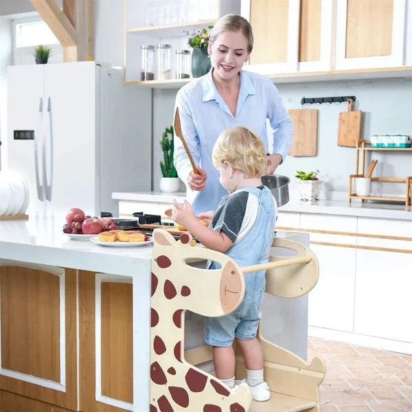 Children Kitchen step stool for kids Natural Wooden Climbing frame Montessori toddler Learning Tower with Slide and blackboard - Image 5