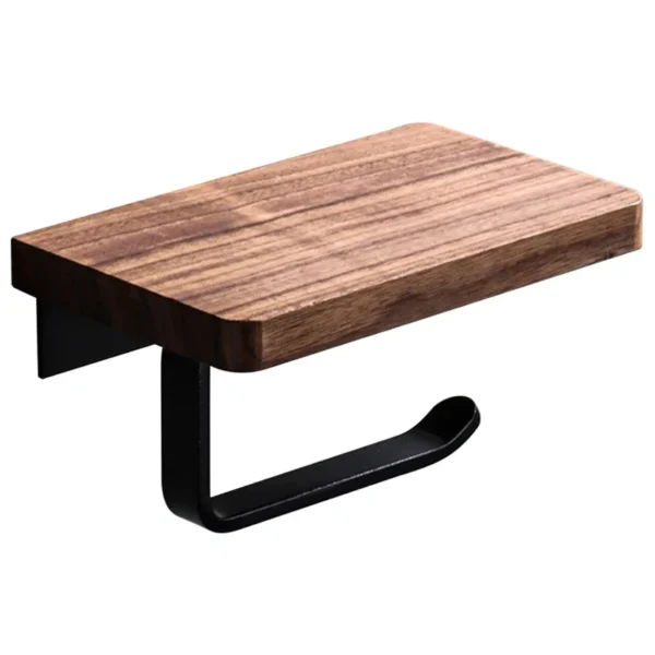 Toilet Paper Holder with Natural Walnut Wooden Shelf Tissue Roll Hanger Wall Mounted Paper Towel Bar 304 Stainless Steel Paper - Image 7