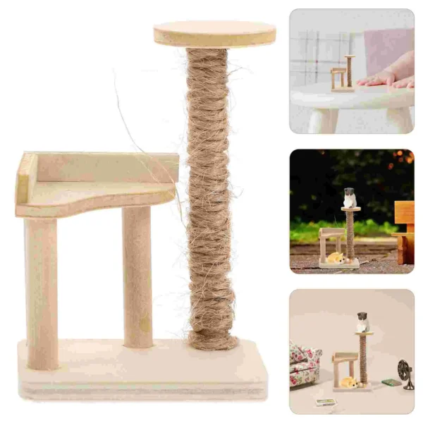 Dollhouse Cat Climbing Frame Mini Wooden Furniture Adorn Toy Desktop Tree Miniature Model Child - Image 4