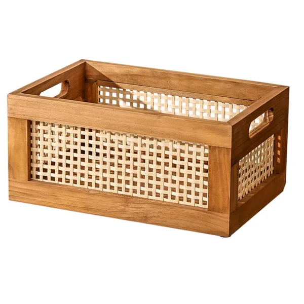 Kitchen Desktop Solid Wood Storage Box Retro Rattan Basket Book Snacks Cosmetics Organizer home appliance Bathroom Accessories - Image 9