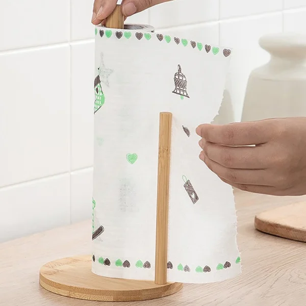 Kitchen Wooden Roll Paper Towel Holder Bathroom Tissue Vertical Stand Disposable Paper Pot Kitchen Toilet Storage Accessories - Image 6
