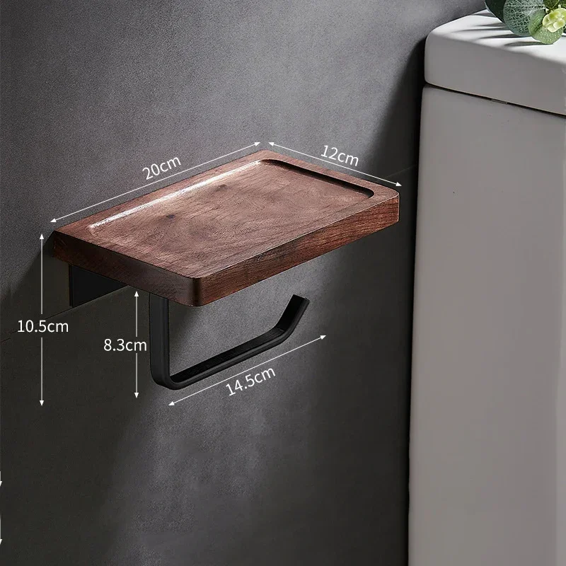 Self Adhesive Toilet Paper Holder Wooden Wall Mount Tissue Towel Roll Dispenser Luxury Paper Storage Holder Bathroom Wall Tray - Image 8