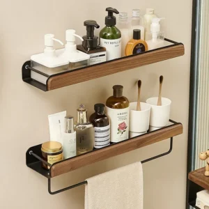 Black Walnut Multifunctional Bathroom Shelf Creative Wall Hanging Towel and Skin Care Product Rack for Stylish Storage Hot Sale