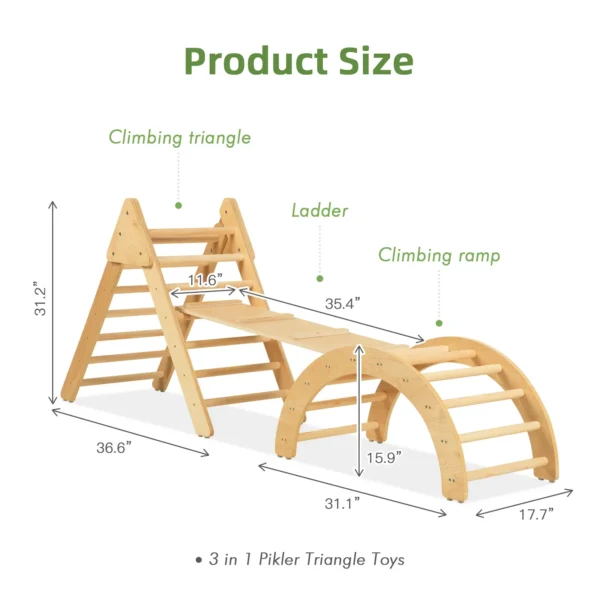 Climbing Triangle Set with Ramp indoor 3 in 1 Wooden Kids Triangle Children Climbing Frame with Ladder - Image 2