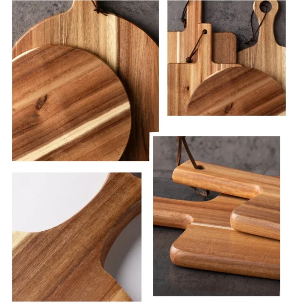 Acacia Wood Cutting Board with Handle,Round Pizza Paddle Serving Chopping Block,Cheese Fruit Vegetables Bread Charcuterie Holder - Image 17