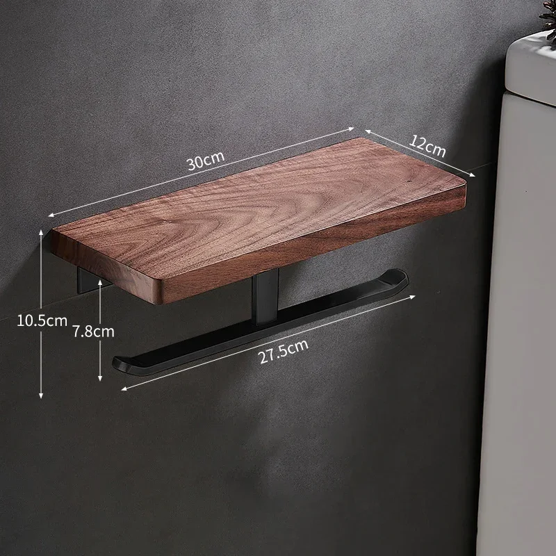 Self Adhesive Toilet Paper Holder Wooden Wall Mount Tissue Towel Roll Dispenser Luxury Paper Storage Holder Bathroom Wall Tray - Image 17