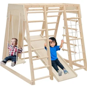 Wooden Children Climbing Frame Indoor Toy Set With Wooden Slide Swing Rock Climbing
