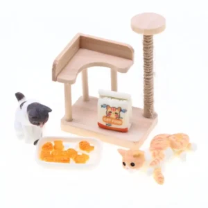 Wooden Miniature Cat Climbing Frame Cat Tree Cat Climbing Rack Dollhouse Cat Tree Model Resin Reversible