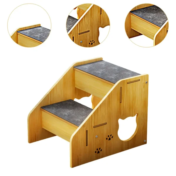 Wooden Pet Stairs 2 Step Dog Ladder for Small Dogs Cats Puppy Older Animals Safety Ramps House Sofa Climbing Aids Pet Supplies - Image 5